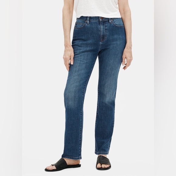 Eileen Fisher Denim - Like New Eileen Fisher Organic Cotton Stretch Straight Jeans High Waist Size: 12